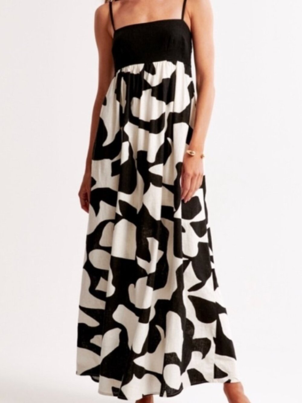 Abercrombie & Fitch Black & White Tie-Back Babydoll Maxi Dress - XS